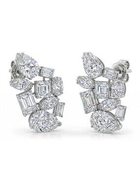 Multi-Shape Diamond Cluster 14K (18K Custom) White Gold Earrings